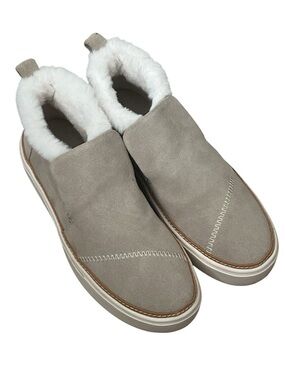 Toms Paxton Taupe Suede Slip-On Shoes/ Ankle Boots with White Faux Fur